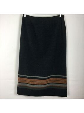 90s Black Blanket Striped Maxi Skirt Southwestern Wool Blend Long Pencil Skirt